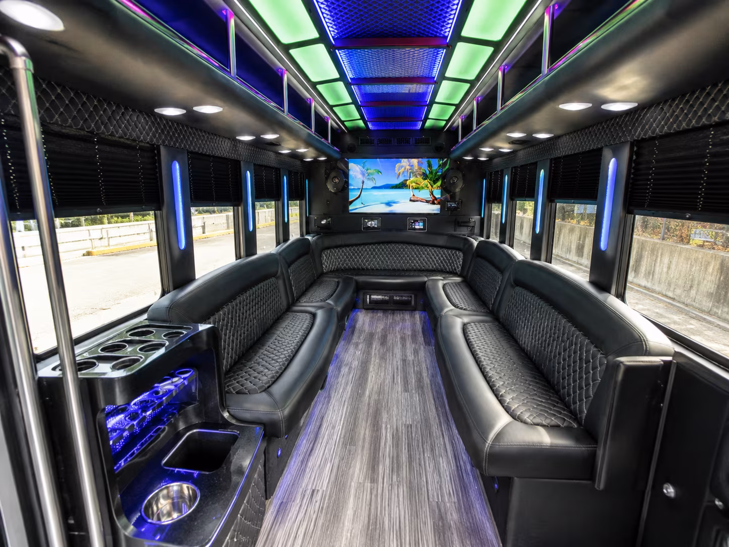 beverly 18 passenger party bus inside
