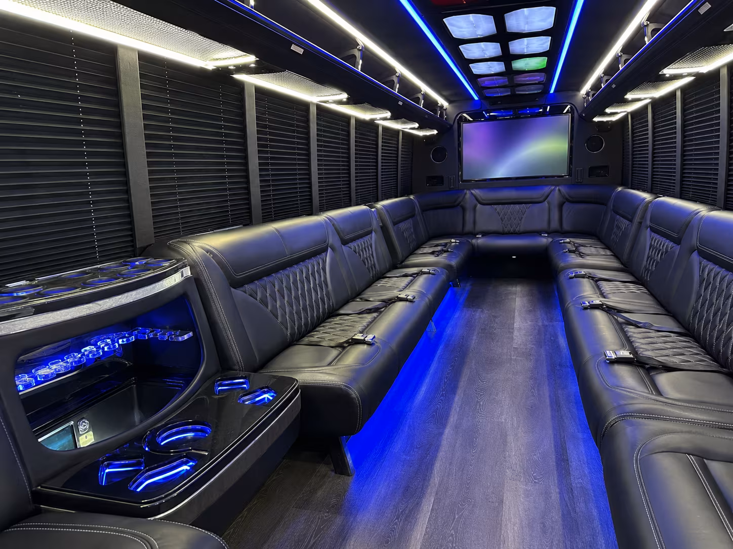 beverly 20 passenger party bus inside