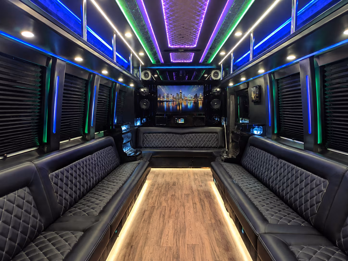 beverly 25 passenger party bus interior