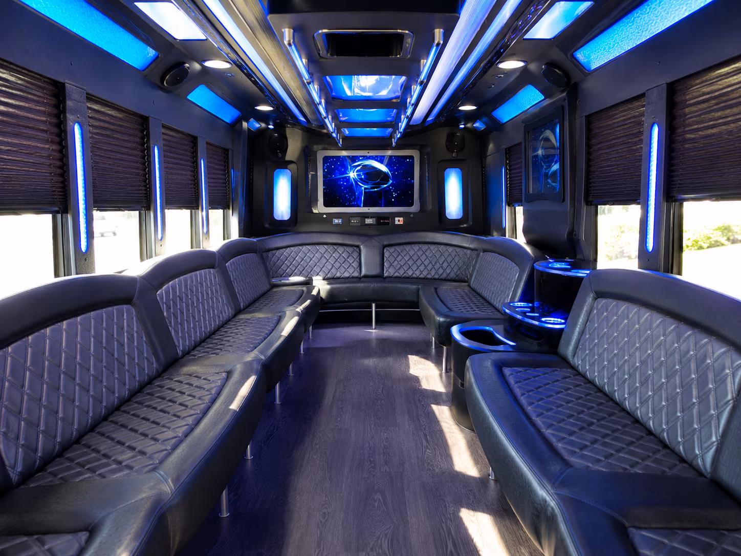 beverly 28 passenger party bus inside