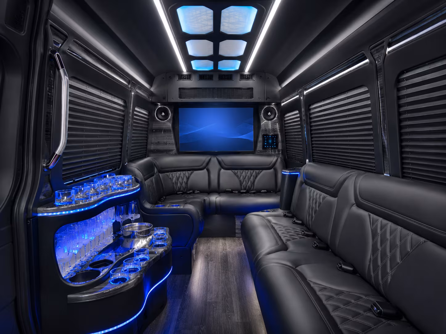 beverly 50 passenger party bus inside