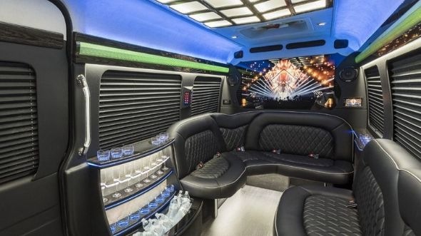 Interior of Charter Bus Company Lowell's Sprinter Limo in Lowell